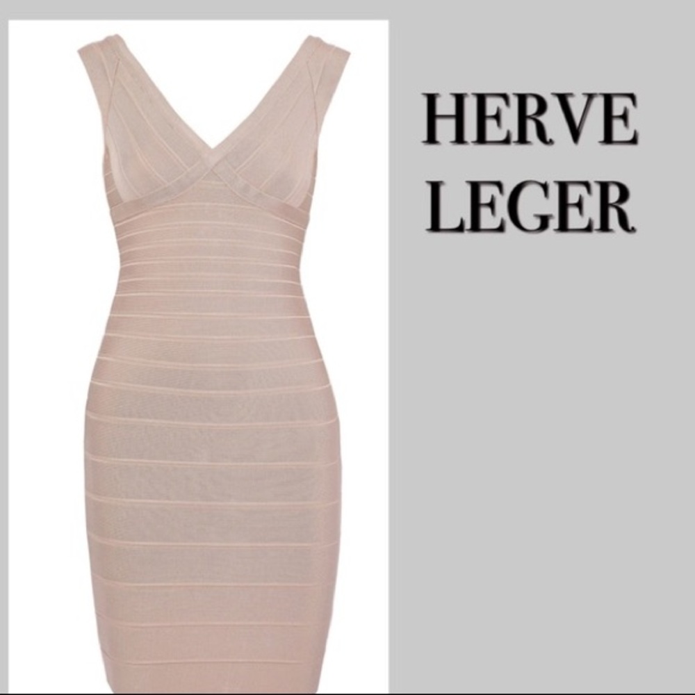 Auth HERVE LEGER “Karima” Nude Bandage Mini Dress
